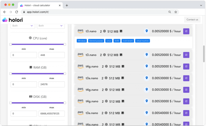 Billing calculator pricing