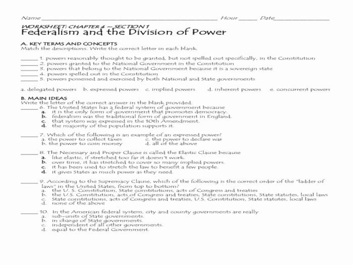 Powers of congress worksheet answers