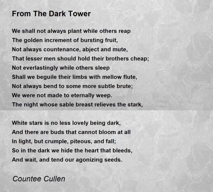 From the dark tower by countee cullen analysis